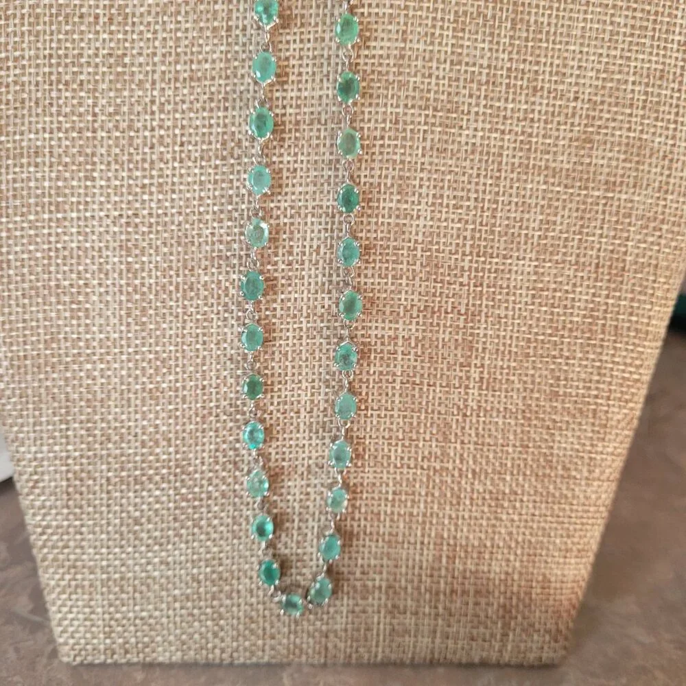NFS Emerald Necklace 53 Natural Stones 12ct May Birthstone 20" Sterling - Picture 9 of 15